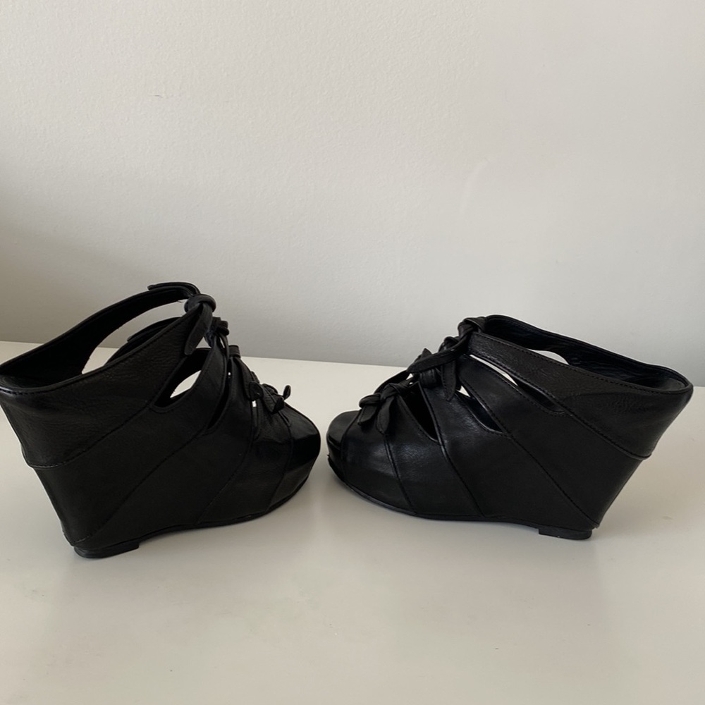 Rick Owens Spring 2011 leather knotted wedge mules sandals size 36 - Picture 10 of 17